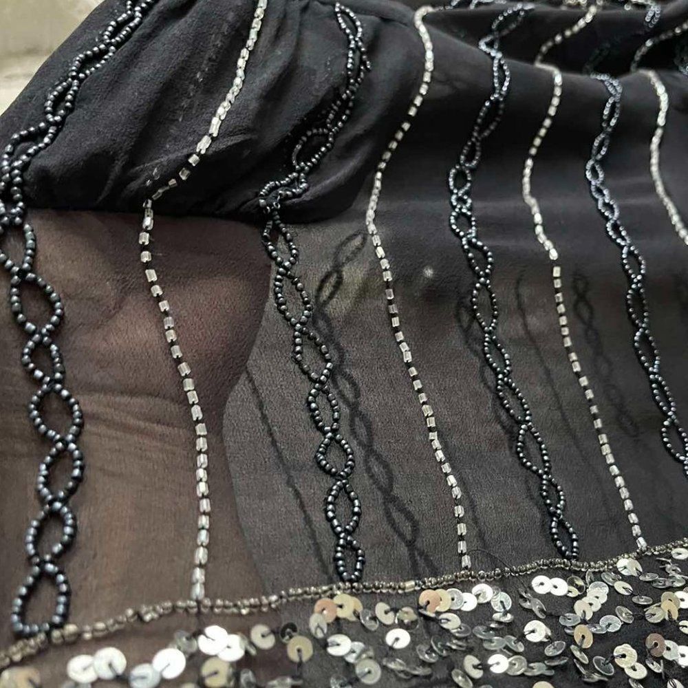 NWT Black with Silver Sequins Beaded 100 Silk Sleeveless Dress size 2 - Picture 12 of 16